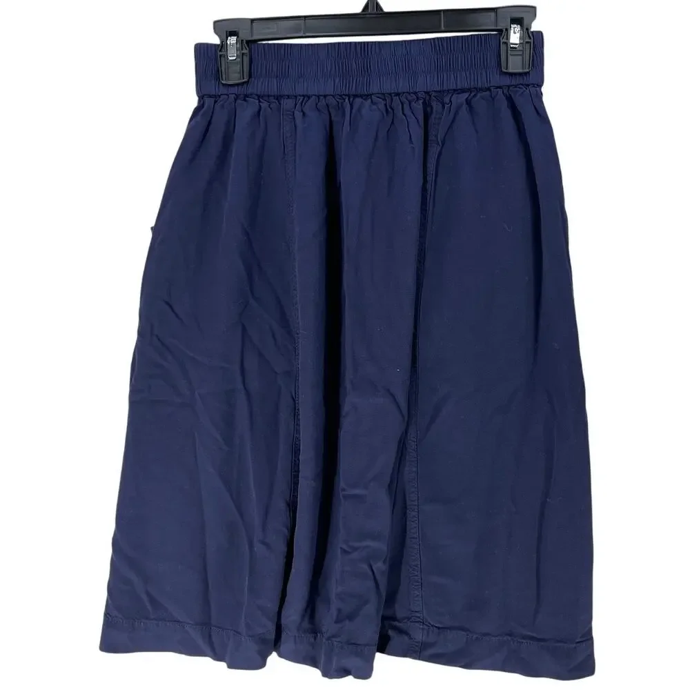 HM Midi Skirt 6 Blue Pockets A Line Minimalist Lightweight Cottage Lagenlook